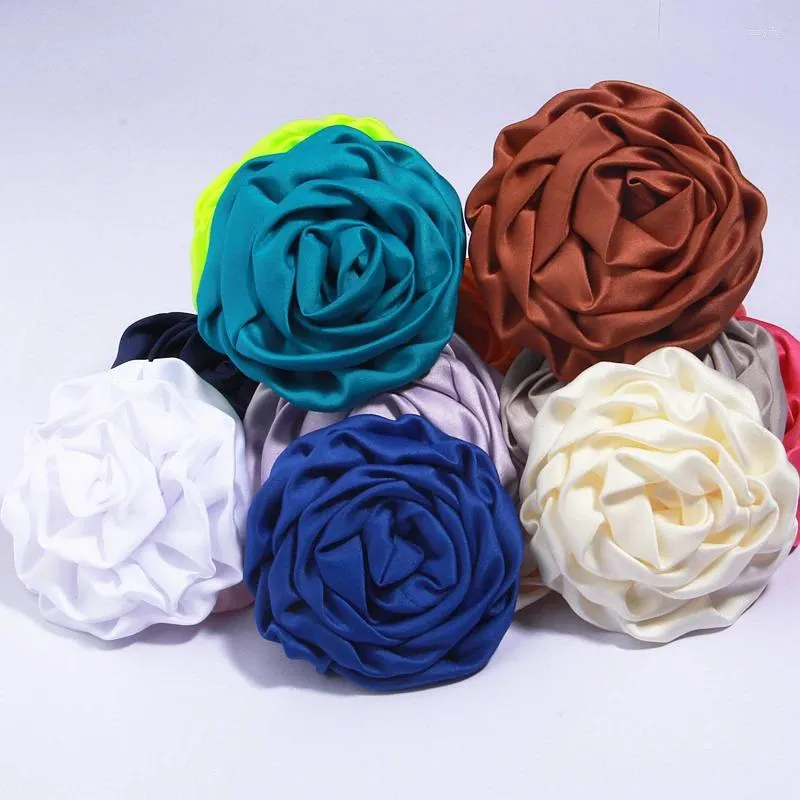 Fleurs décoratives 5 pièces 7,5 cm, tissu en satin rose fait à la main, artificiel pour robe de mariée, vêtements, chapeaux, décoration, bandeau de coiffure