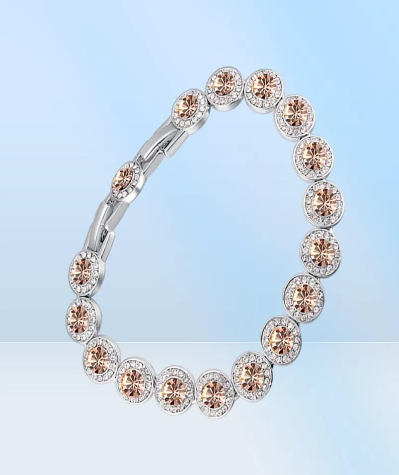 Bracelets en Zircon pour femmes, cristal rond véritable d'autriche, couleur argent, accessoires de bijoux de mariage, cadeau 6585499