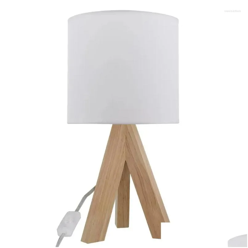 Bordslampor Nestplatser Stativ Lamp med klassisk vit tygskugga 16.75H Drop Leverany Lights Lighting Indoor Dhuxa