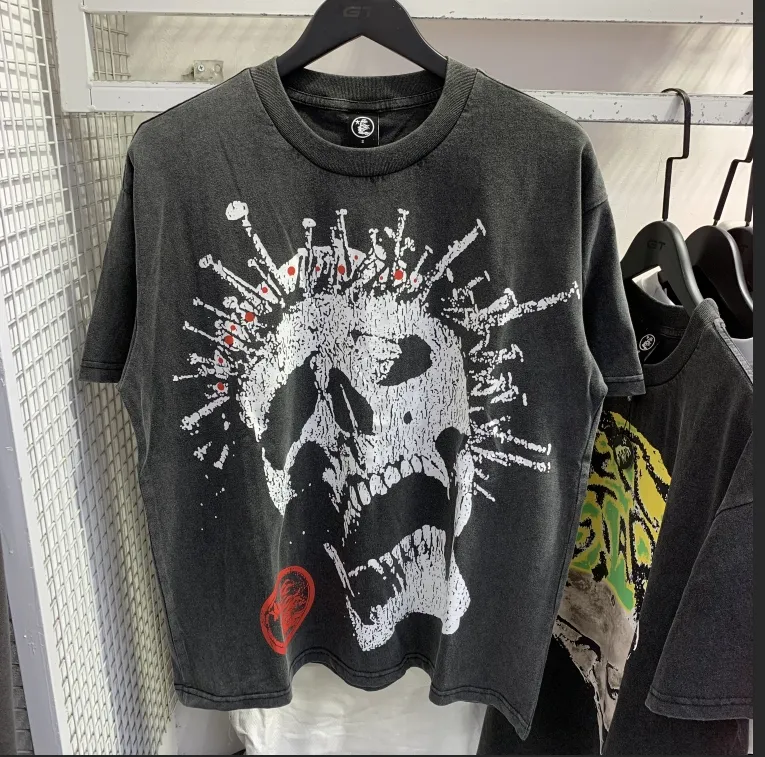 디자이너 Hellstar 셔츠 남자 티셔츠 짧은 슬리브 티 남자 여자 고품질 스트리트 힙합 패션 티셔츠 지옥 스타 hellstar 80