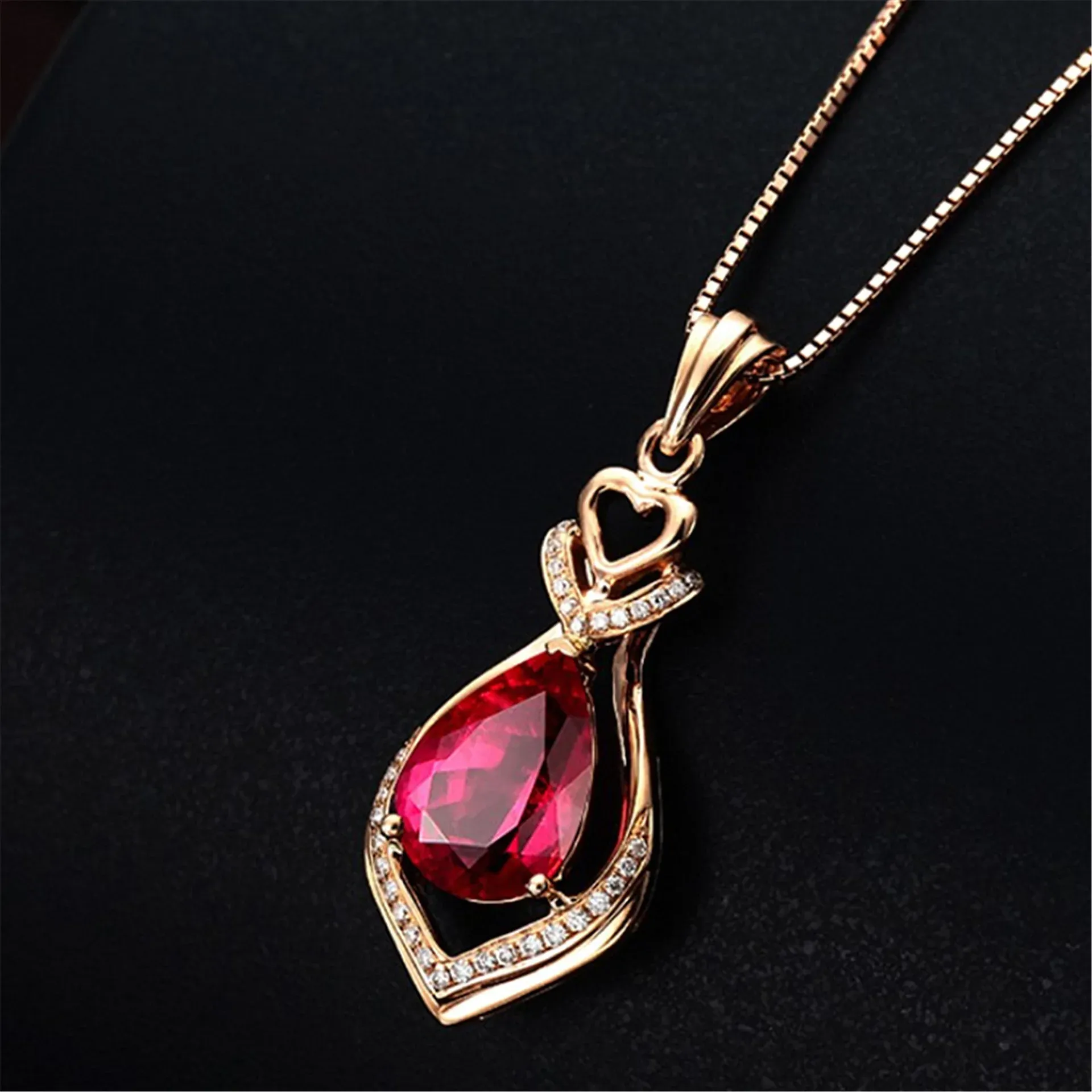 Hängen 14K Rose Gold 45cm Halsband Ruby Pendant For Women Red Topaz Wedding Gemstone Pierscionki Chain Naszyjnik Ruby Halsband Joyas