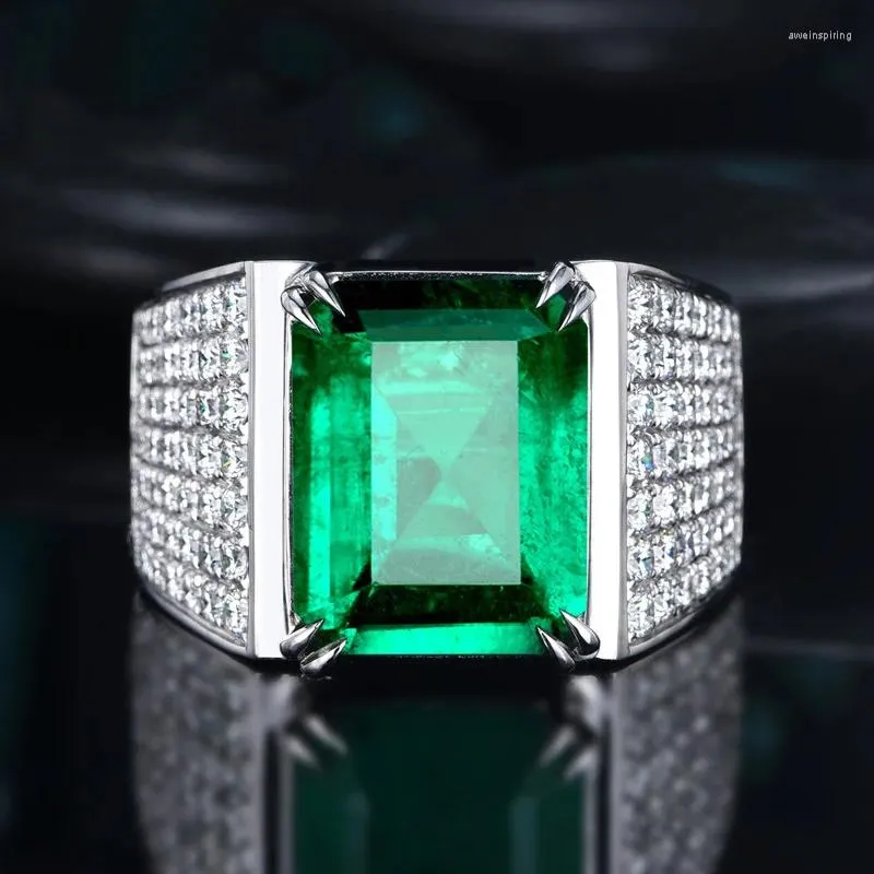 Cluster Rings Real S925 Sterling Silver Inlagd Diamond Mormor Emerald Ring Men's Luxury Delicate Wedding Jewelry Gift