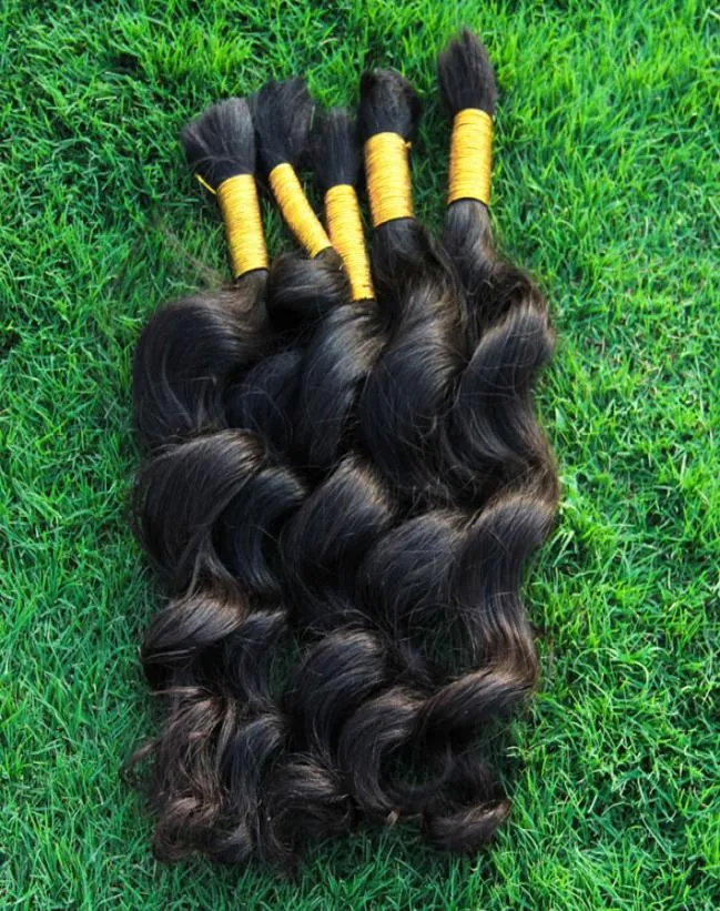 Echt haar Bulk Geen inslag Peruaans los golvend haar 3 bundels Krullend Human Hair Extensions voor microvlechten Goedkope Weave Bulks6950030