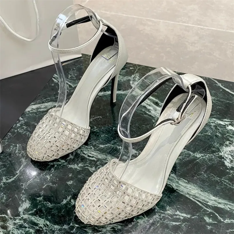Kristal kaplı stiletto topuk sandallar ayak bileği kayış ipek makara pompaları kadın partisi akşam ayakkabıları tasarımcılar yüksek ayakkabı fabrika ayakkabı 35-42