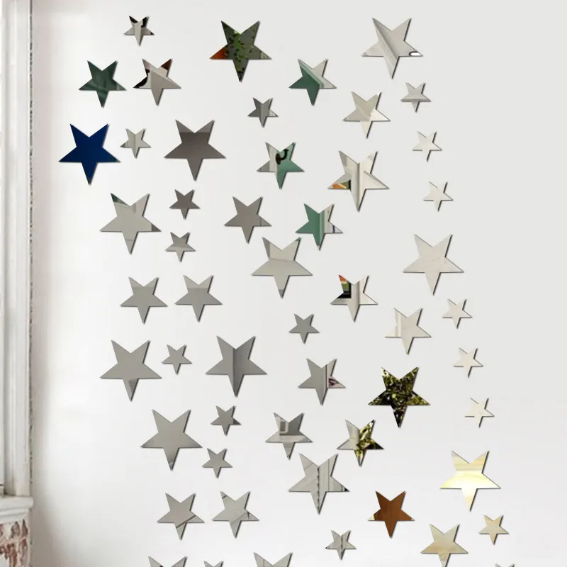 20pcs/set Star 3D Sticker Sticker Mirror Irregular Mirror Vanity Mirror Arte Decal Kids Decoración de sala de estar decoración del hogar Decoración W0187