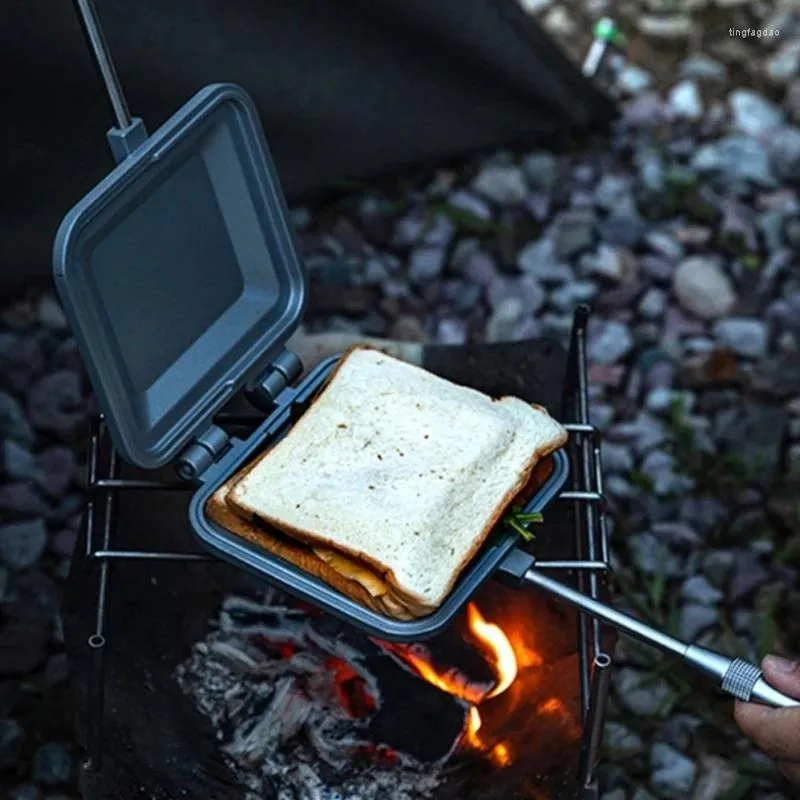 Pannor utomhus smörgås bakning panna bärbar stek toast dubbelsidig brödklipp non-stick belagd