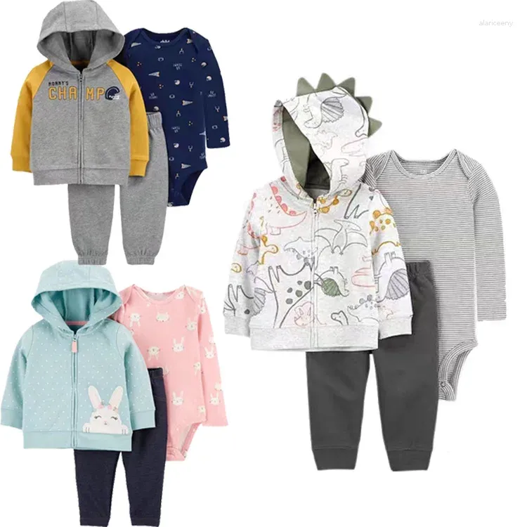 Kledingsets Baby Meisje Kleding Jongen Herfst 2024 Baby's Kostuum Peuter Lange Mouw Capuchon Romper Broek 3 stks/set 6-24M