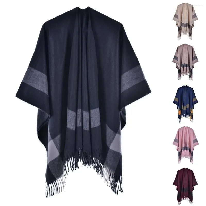 Szaliki Kobiety Plaid Chalt Otwórz Otwarte Przednie Poncho Cape Women Sheer Shawls Bink i tęsknię za kobietami