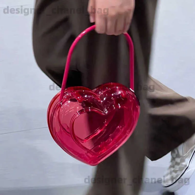 Totes Fashion Transparent Love Hearts Shape Women Handbags Designer Clear Pvc Box Party Bag Red Female Evening Purses T240220