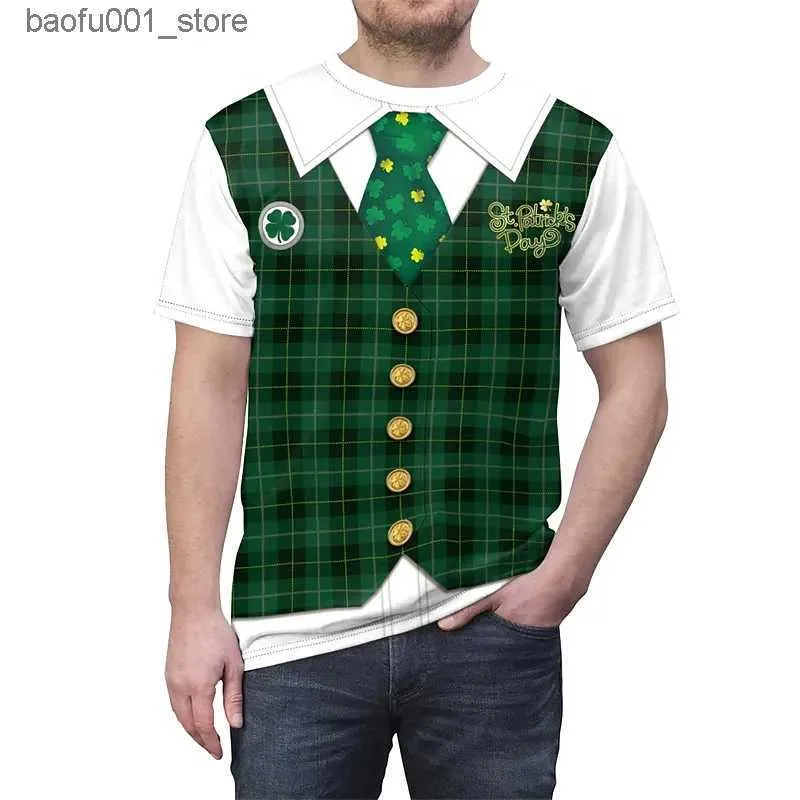 T-shirts hommes Nouveau T-shirt décontracté pour hommes Haut de vacances irlandais St Patrick 3D Imprimer Street Fashion Gothic Loose Harajuku Pull Col rond Court Q240220