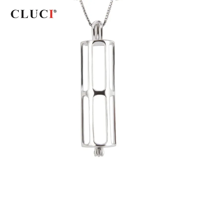 Colliers CLUCI 925 Cylindre en argent sterling Forme de cage Perle Pendre Diy Collier Constructions de bijoux