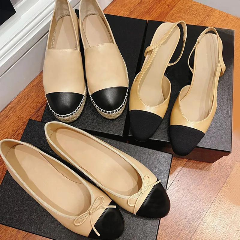 Pisos de ballet Sandalias con talón descubierto Zapatos de tacón alto Zapatos de pescador Alpargatas Zapatos de ballet Zapatos de vestir de fiesta para mujer Tacones altos gruesos Zapatos de diseñador de bailarina con lazo con letras