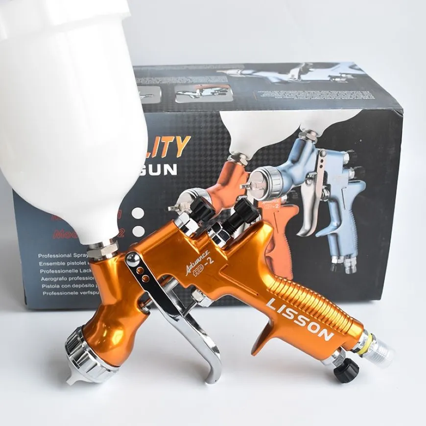 HD-2 HVLP Spray Gun Gravity Feed för all auto färg topprock och touch-up med 600cc plastfärgskopp286T