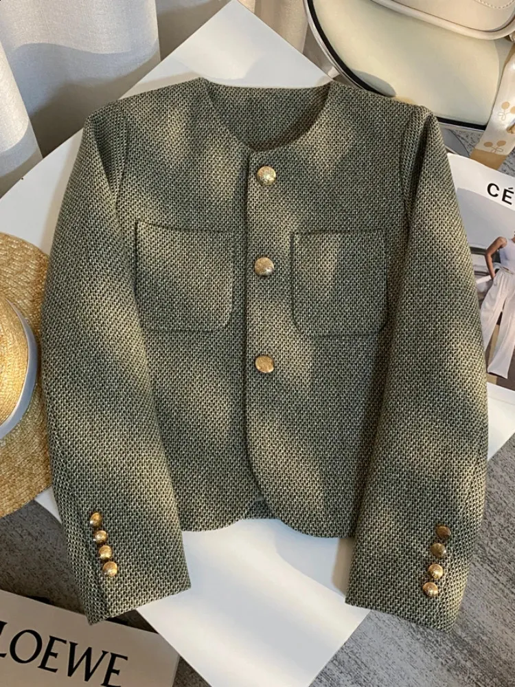 Printemps automne femmes costume simple boutonnage petit parfum vert costume veste dame Blazer Allmatch décontracté manteau hauts 240219