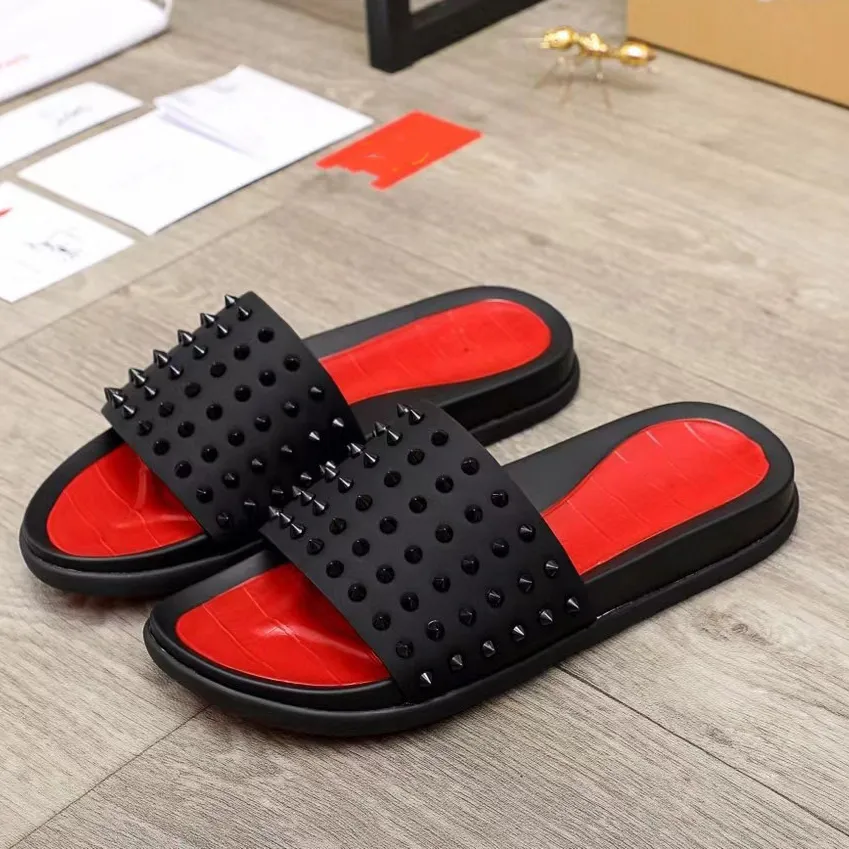 Bottoms MEN Slippers Red Man Classic Spike Flat Spikes Slide Sandal Thick Rubber Sole Slipper Studs Slides Platform Mules Summer Casual Fashion Shoes s s