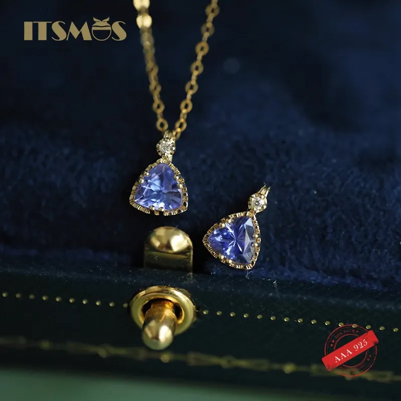Necklaces ITSMOS s925 Sterling Silver 14k Gold Plated Necklace Female Tanzanite Zircon Light Luxury Jewelry Simple Necklace for Women