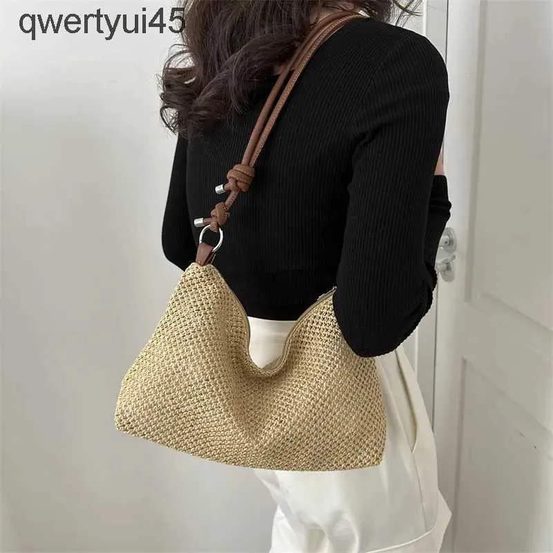 Shoulder Bags Woven Stiing Bag Womens Casual Soft Straw Soulder Bag Beac Ins Designer Luxury Bag Tote Bag Trend Sac A Mains FemmeH24220