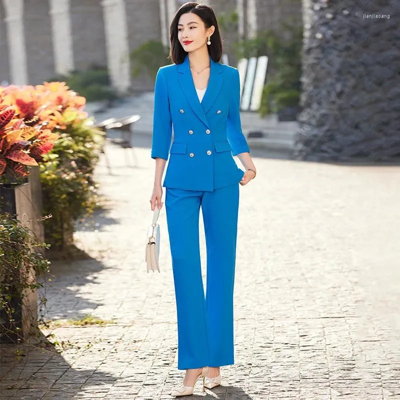 Women's Two Piece Pants 2024 Summer Half Sleeve Business Clothing Style Small Suit Jacket Formal Wear Slim Fit Fashion