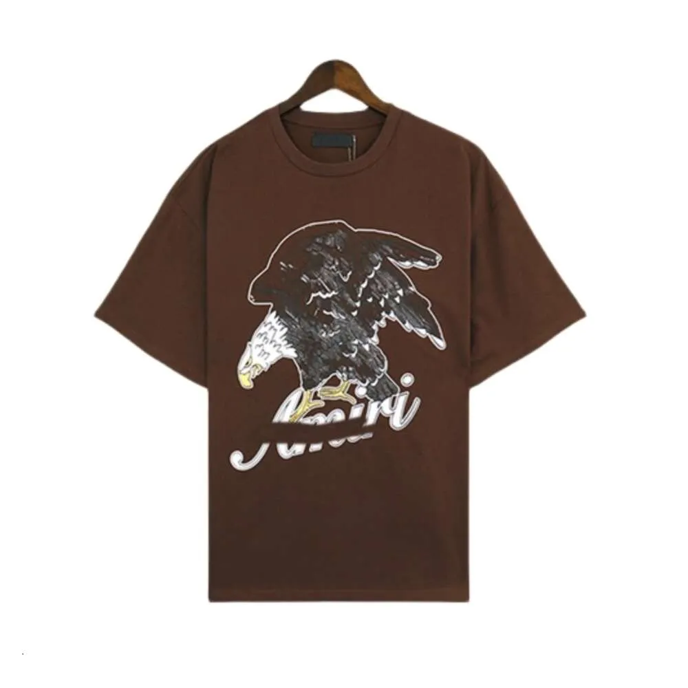 En miri-designer T-shirt toppkvalitet Men-t-shirts tidigt på våren Bald Eagle Print Casual T-shirt Mens and Womens Temperament Coffee Color Short Sleeved