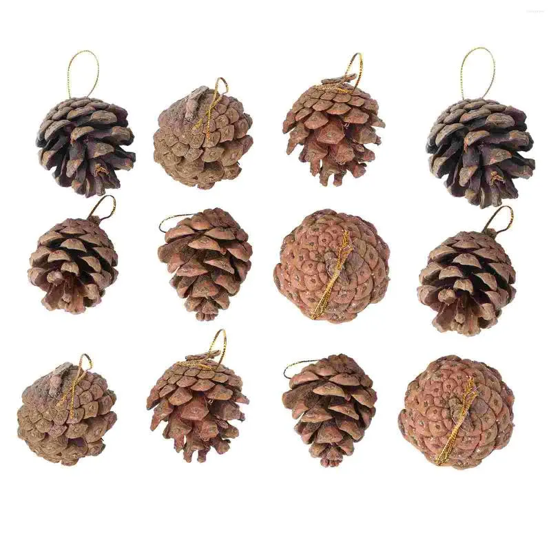 Figurines décoratives 12 pièces pomme de pin ornements de noël véritable pomme de pin préservée décoration suspendue pendentif rustique artisanat avec ficelle pour