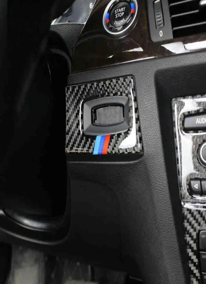 Estilo de carro para BMW e90 e92 e93 Chave de fibra de carbono Proteção com buraco Círculo Interruptor de ignição Decoração Círculo 20052012 3 Série Auto 9945174
