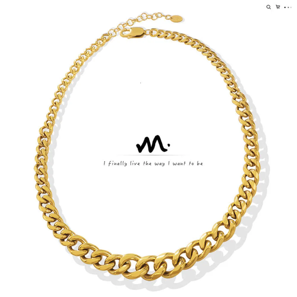 Vind Hip-Hop Överdriven personlighet Titanium Steel Cuban Chain Plated med 18K Real Gold Thick Chain Halsband för män och kvinnors smycken