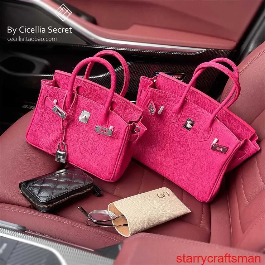 Echte leren tassen Trusted Luxury Handtas Cecilia 2024 Nieuw echt leer Platina tas Togo Toplaag Koeienhuid Framboosrood Rose Rood Zilver Knop W met LOGO HBTC