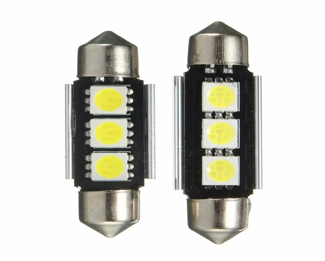 10x 36mm 39mm 3 LED SMD 5050 15W 60LMエラーカーインテリアフェストゥーンオートドームドアDC12Vホワイト6000K3204633