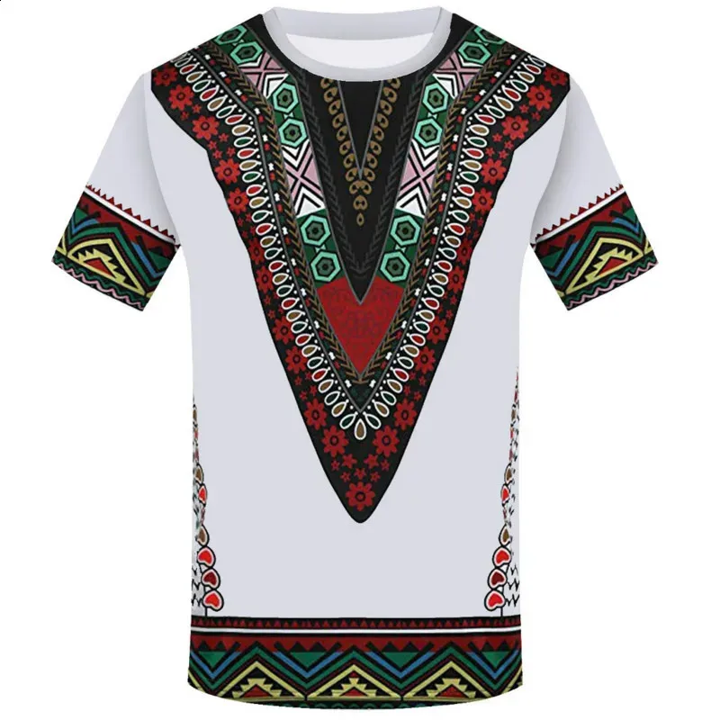 Camisa masculina com gola redonda e estampa 3D, roupa étnica africana, camiseta de verão 240220