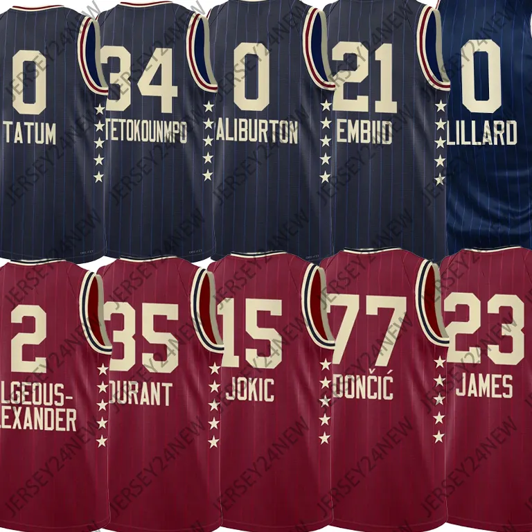 2024All-Star Luka blau 77 Doncic Basketballtrikot Giannis Antetokounmpo 34 LeBron James 3 Kevin Durant 7 Joel Embiid Jayson Tatum 0 Damian 0 Lillard Jokic