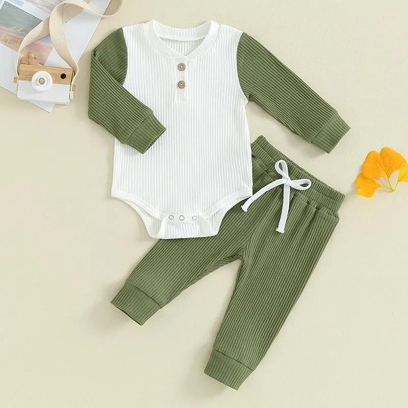 Clothing Sets 2Pcs Born Baby Boys Clothes Color Contrast Ribbed Long Sleeve Romper Elastic Waist Pants Set Spring Fall Outfit