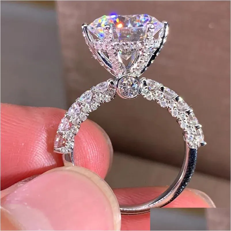 Solitaire Ring Düğün Takı Setleri Lüks Beyaz Kübik Zirkonya Nişan Yüzükleri Kadınlar İçin Sier Renk Zarif Gelin Partisi Accessorie DHFBM