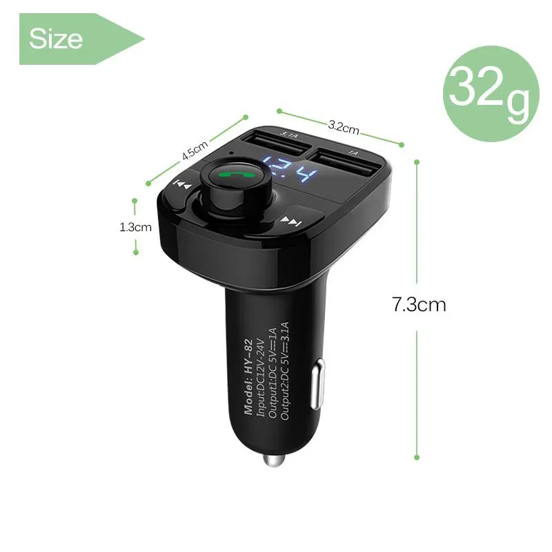 Dual USB  X8 Car Hands-free Wireless Bluetooth FM Transmitter MP3 Player with 3.1A Quick Charge