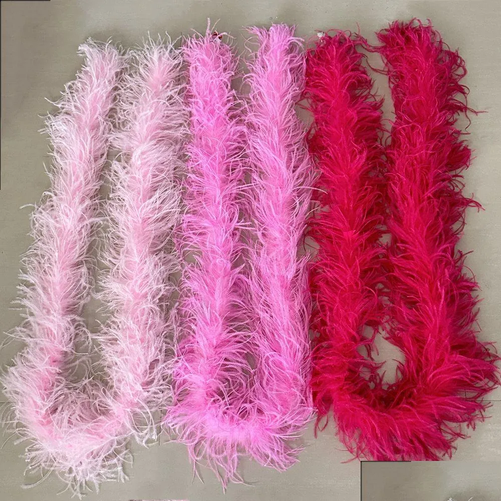 Andra handverktyg 2Meter Ostrich Feather Boa 3ply för hantverk Party Wedding Dress Decoration Pink Plume Scarf Shawl Clothing Sying ACC DHVLZ