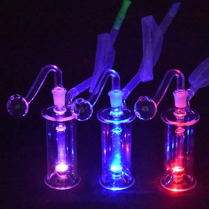 Brûleur d'huile en verre le moins cher Bong Pipe de tabagisme Shisha Matrice en ligne Matrice LED Light Cendre des cendres Bublant Percolater Bubbler avec des tuyaux de brûleur d'huile mâle de 10 mm en gros en gros