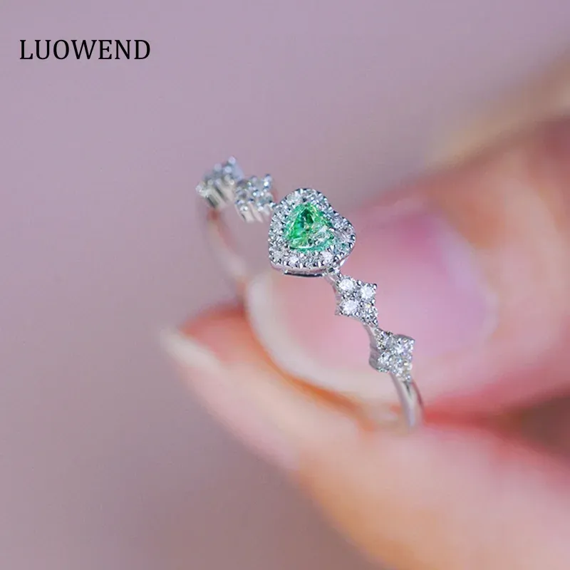 Pierścienie luvend 18k białe złote pierścionki romantyczny projekt serca 0,35 Karat prawdziwy naturalny zielony diamentowy pierścionek zaręczynowy na kobiety ślubne