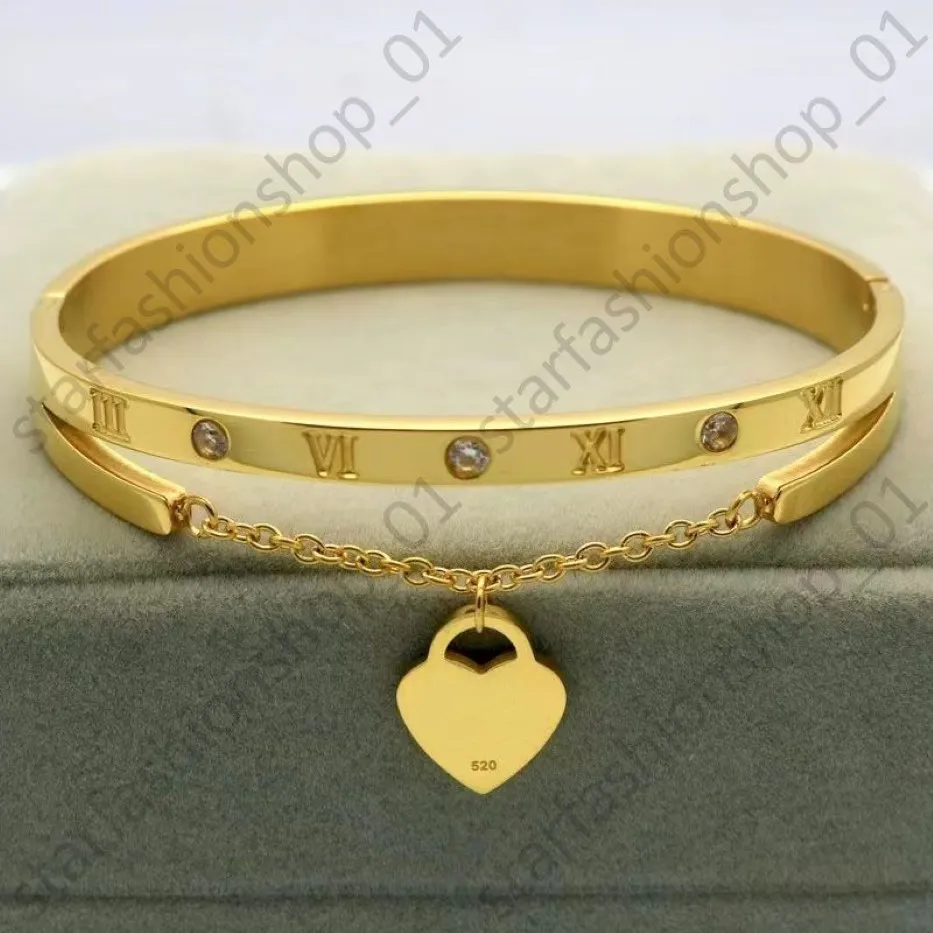 Bracelets en acier inoxydable or Rose Bracelets femme coeur pour toujours amour marque Bracelet à breloques pour femmes célèbre bijoux 247e