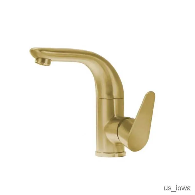 Bathroom Sink Faucets Brushed Gold Bathroom Faucet Swivel Spout Vessel Sink Mixer Taps Single Handle Deck Mounted Gourmet Washbasin 360 Tapware Crane