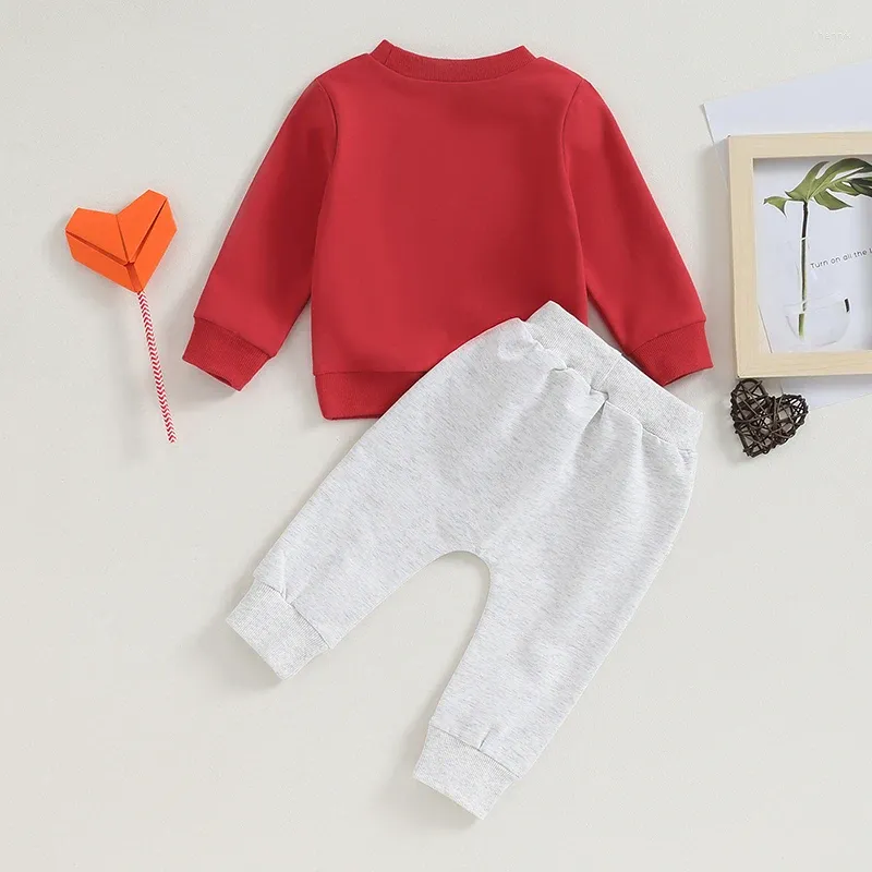 Kledingsets Mijn eerste Valentijnsdag Babyjongenoutfit Peuterbroekset Mama S Sweatshirt met ronde hals Jogger Herfst-winterkleding