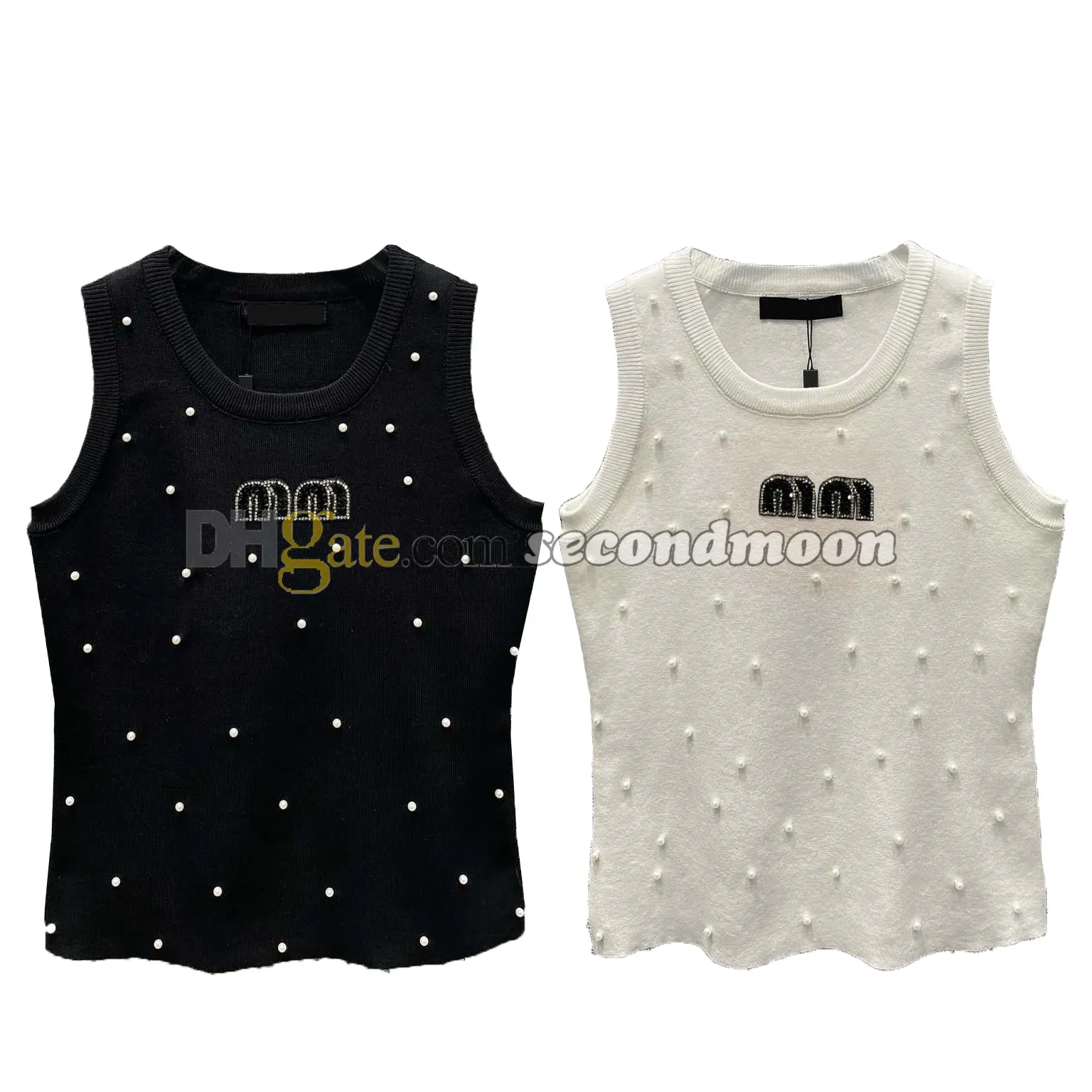 Canotte di perle alla moda da donna con strass lucidi, collo a U, maglia, top, gilet stile casual da donna