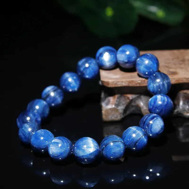 Bracciali Natura Braccialetti di cianite Uomo Energia di guarigione naturale Bracciale di cianite lucido 8mm Perline di distene Bracciale Pulsera Gioielli da donna