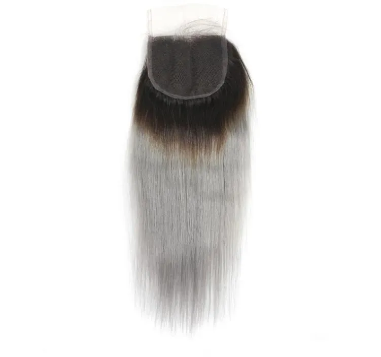 4x4 Silvergrå ombre mänsklig spetsstängning 1B GreyGray Straight Hair Closure6710553