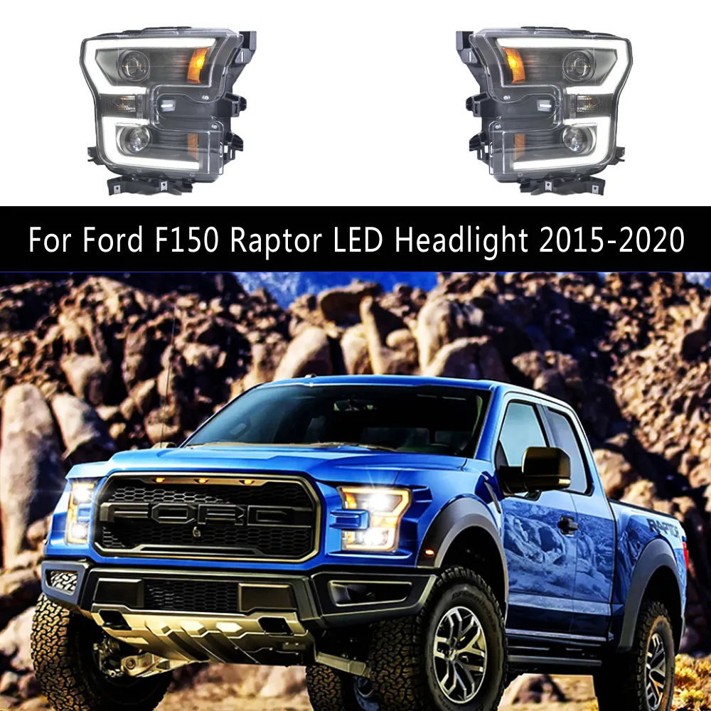 Front Lamp For Ford F150 Raptor LED Headlight 15-20 Daytime Running Light Turn Signal High Beam Angel Eye Projector Headlights