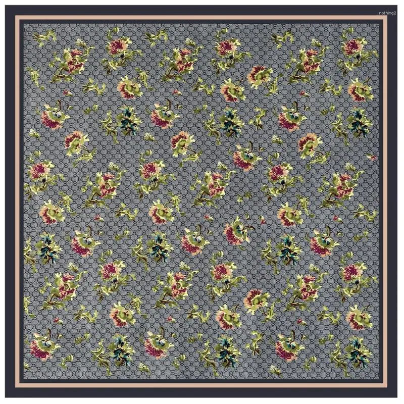 Szaliki 2024 Square Twill jedwabny szalik dla kobiet dużych szale Paszmina i owijanie bandanów 130x130 cm Hidżab