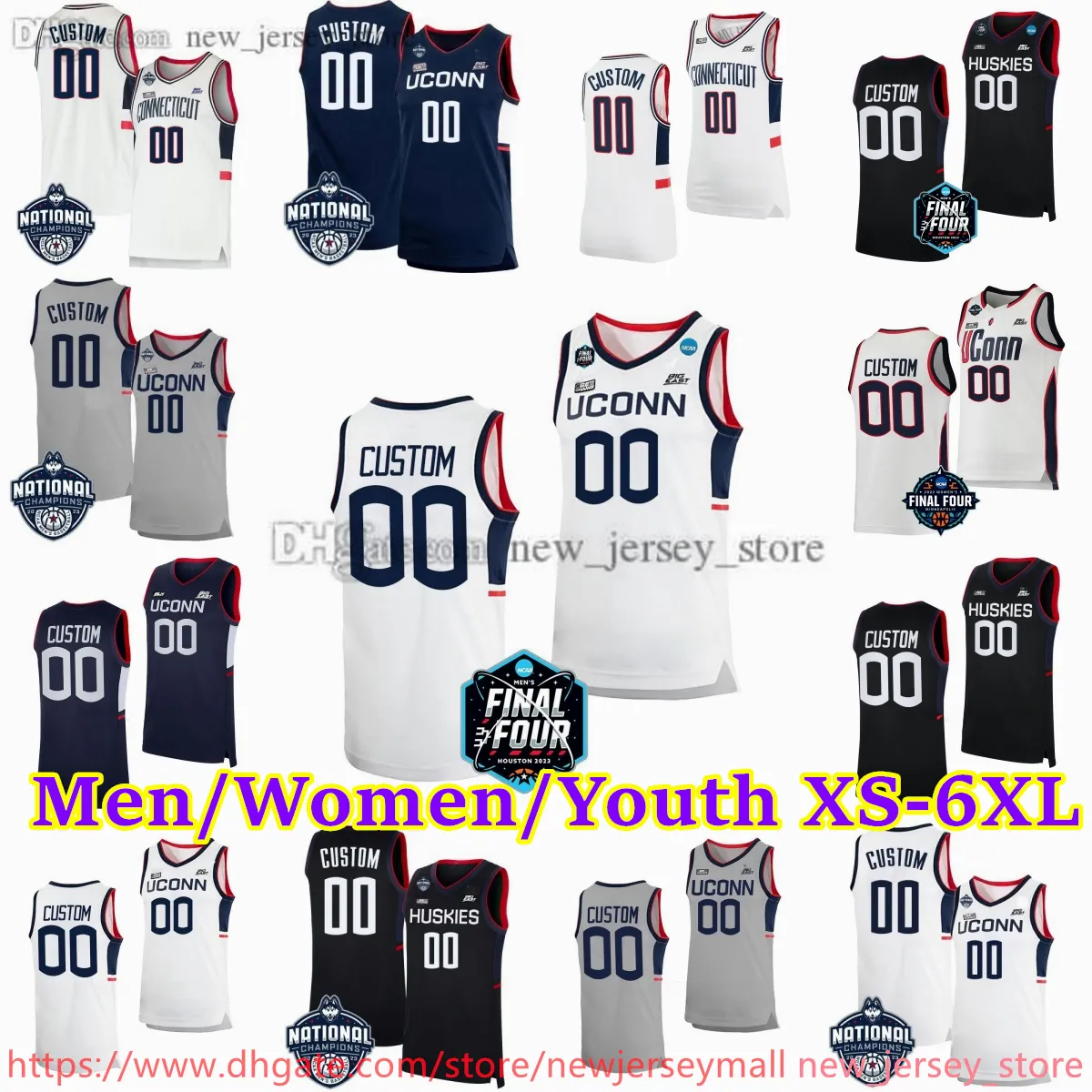 Aangepaste XS-6XL UConn Huskies basketbalshirt 12 Cam Spencer Tristen Newton Alex Karaban Donovan Clingan Stephon Castle Hassan Diarra Solomon Ball gestikte truien