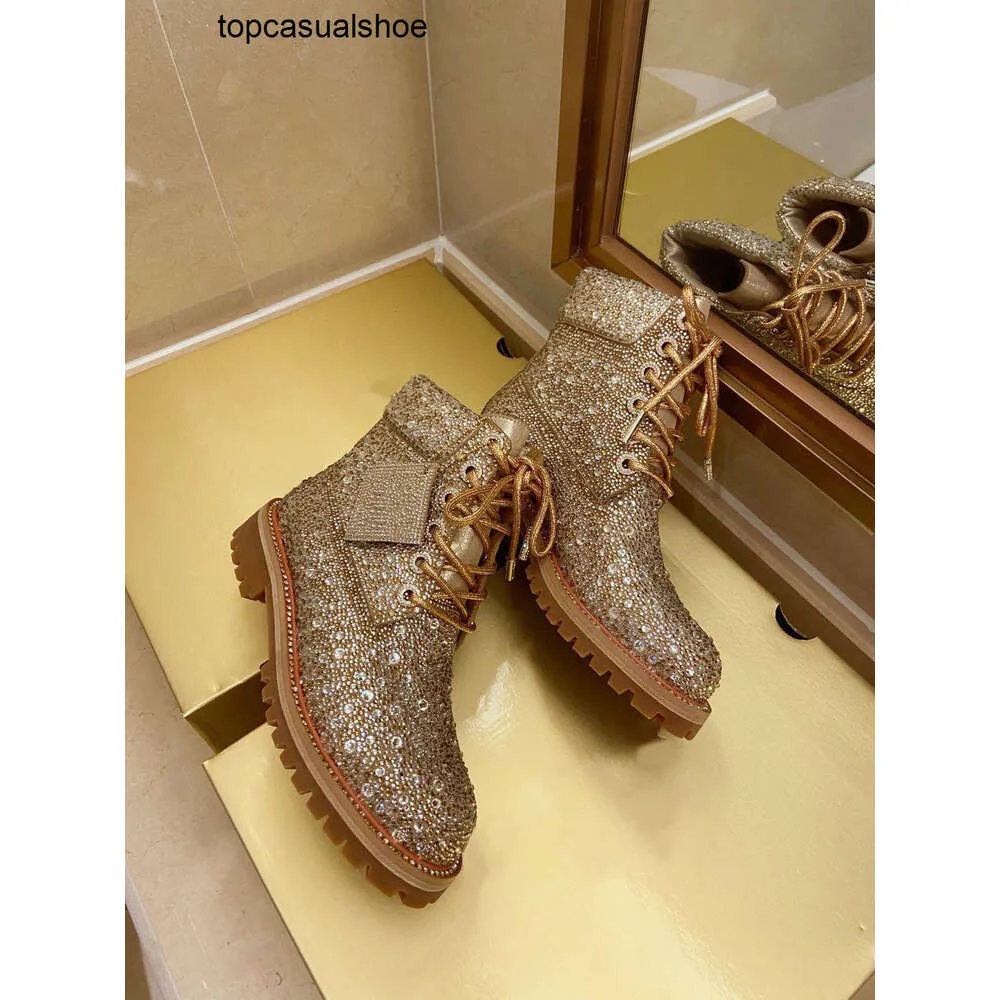 JC Jimmynessity Choo Choos Boots Hight-High Martin Qualidade Mulher Full Diamond Upper Glittering Big Tooth Borracha Tamanho 35-41