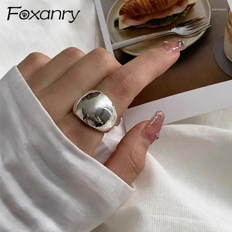 Cluster Rings Foxanry Silver Color Minimalist Smooth Geometric For Women Couples Creative Fashion Classic Party Jewelry Gifts Wholesale