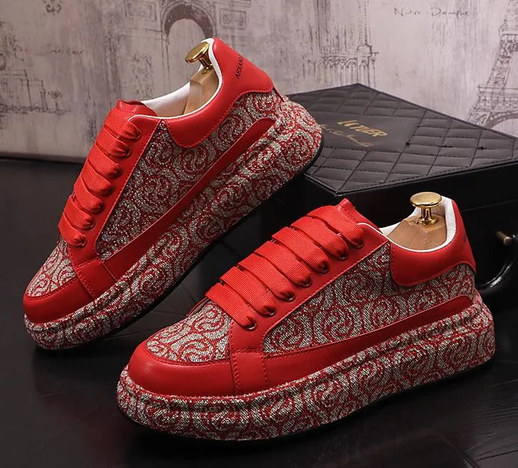 Party Designer Wedding Red Rhinestone Fashion Men Comfort Shoes Breathable Prom Casual Sport Thick Bottom Leisure Drivin