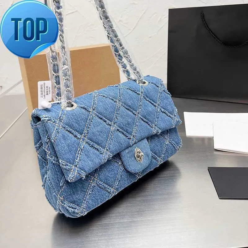 Silver Shoulder Bags Designer Cc Women Handbags Purses Flap Vintage Handbag Dark Blue Denim Chain Hardware Should Straps Lu