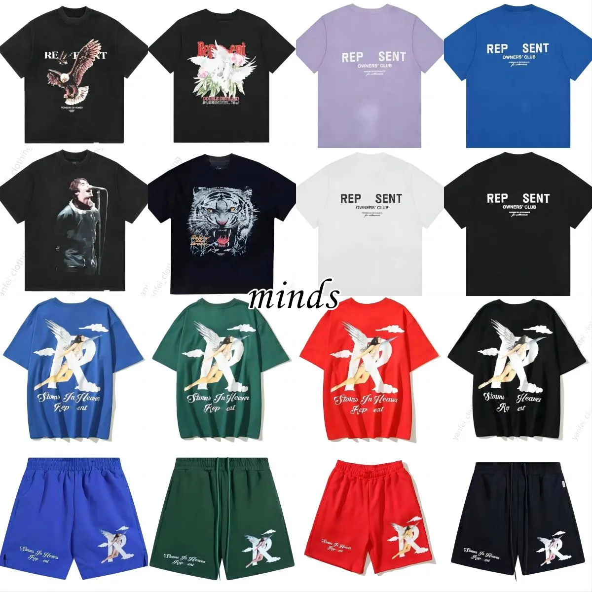 Camisetas masculinas Algodão Proprietários Club Tee Marrom Representa Camiseta Cinza Verde Azul Casual Mangas Curtas Oversized Roupas da Moda Tamanho S-xl Shorts Verão Camiseta Conjunto Esportivo